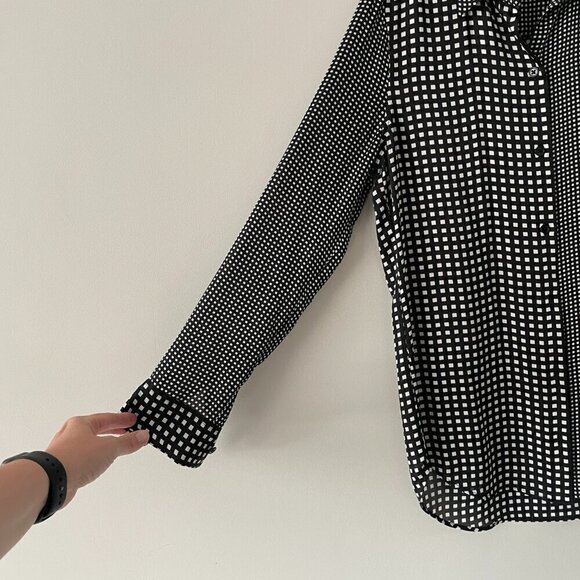 Equipment Essential Patchwork Pattern Long Sleeve Button Up Shirt Black White XS - Picture 6 of 9